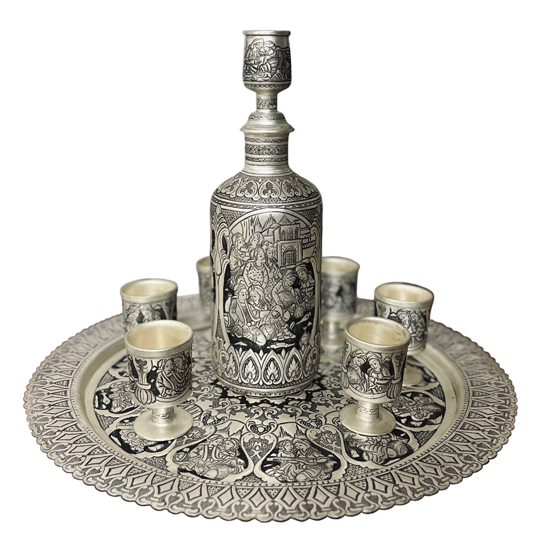 Engraved Silver Wine Serving Set